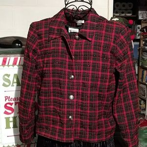 Red & Black Plaid Holiday Blazer with Lurex